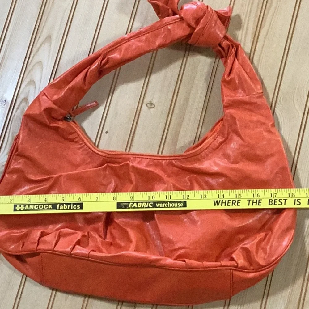 Orange Pebbled Faux Leather Zig Zag Women's Hobo Bag‎ Purse